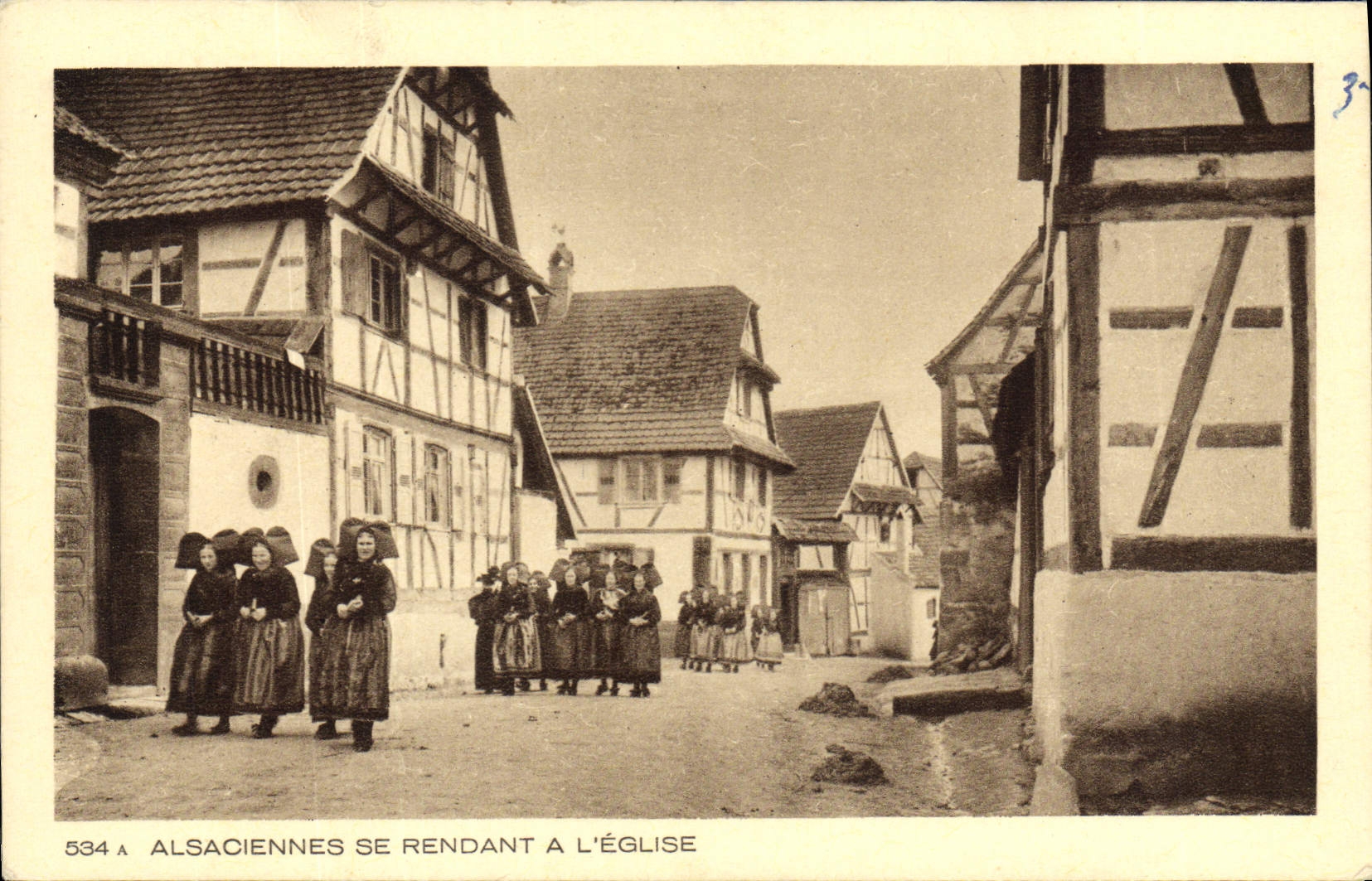 Alsatian Vintage Postcards Folklore going have the church