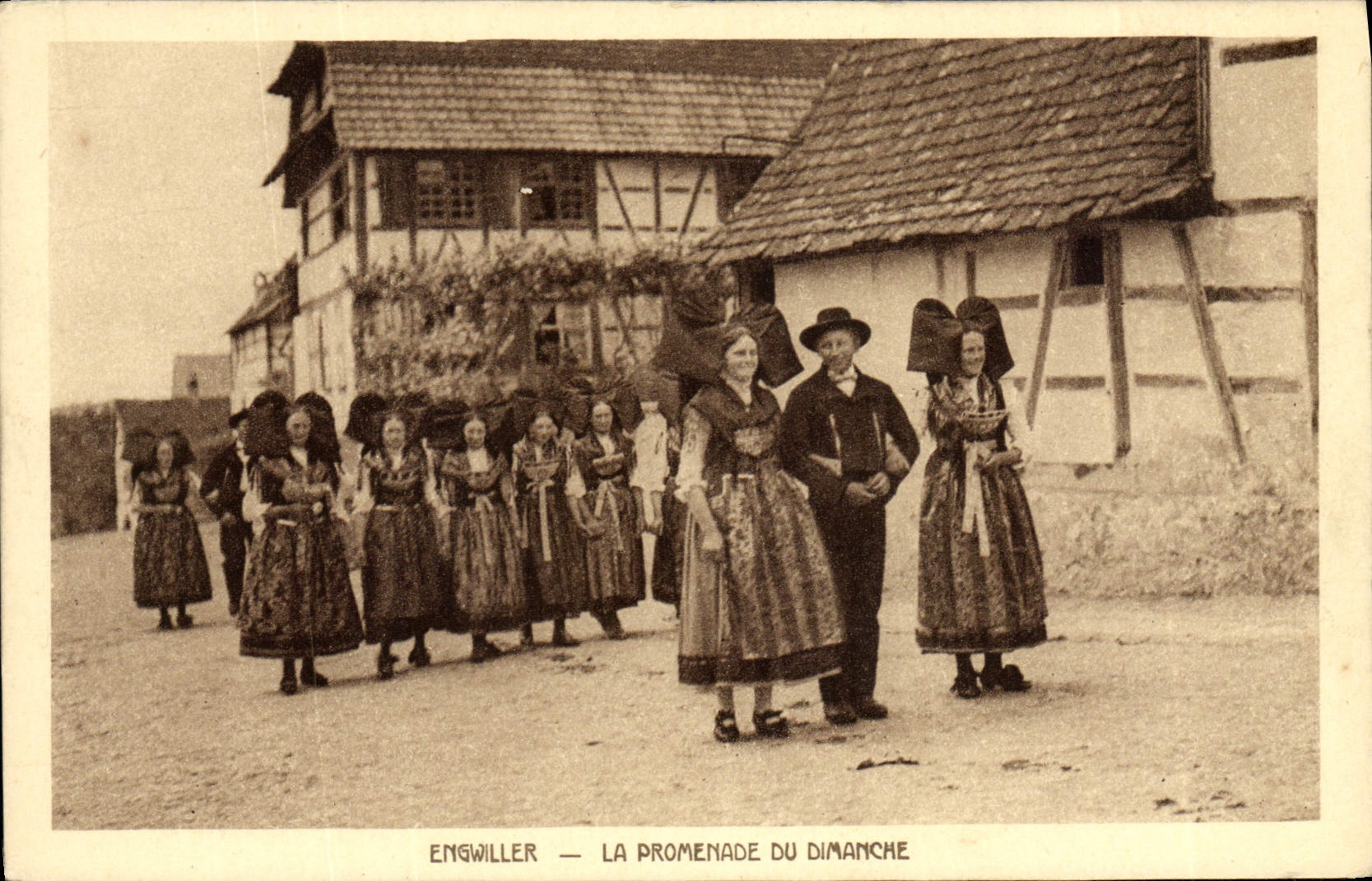 Vintage Postcard Engwiller Folklore the Sunday walk Alsace