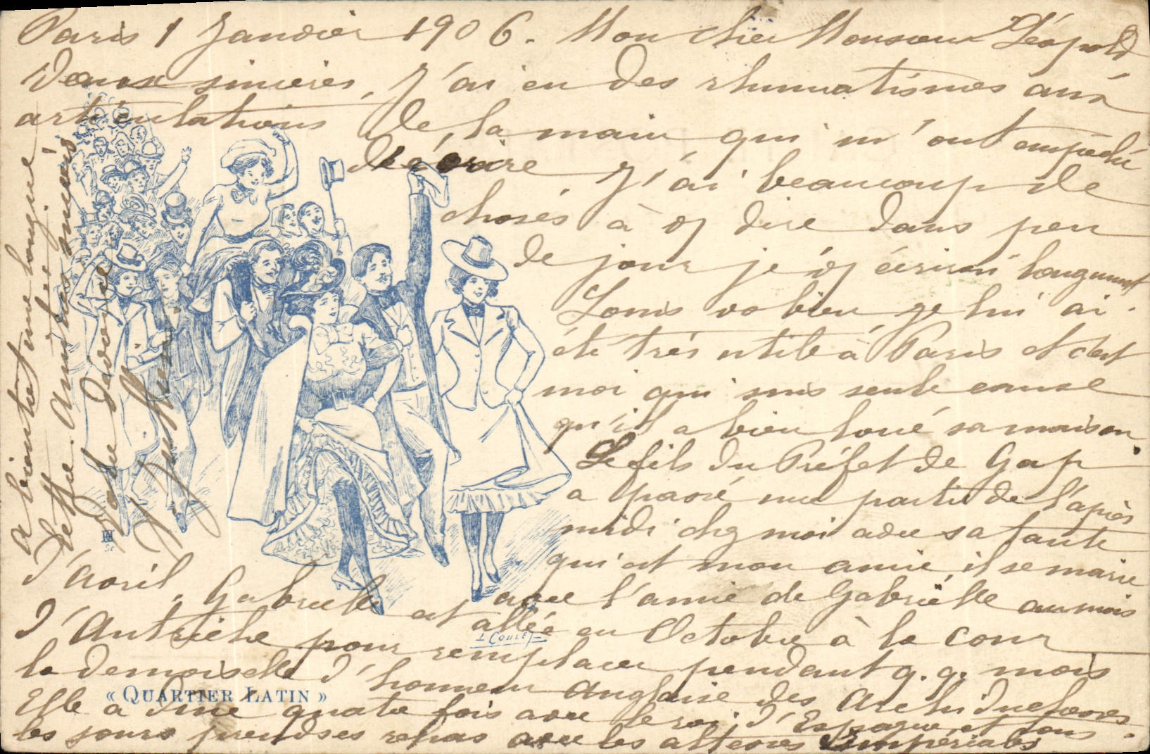 Vintage Postcard Imagination Illustrator Women Latin Quarter