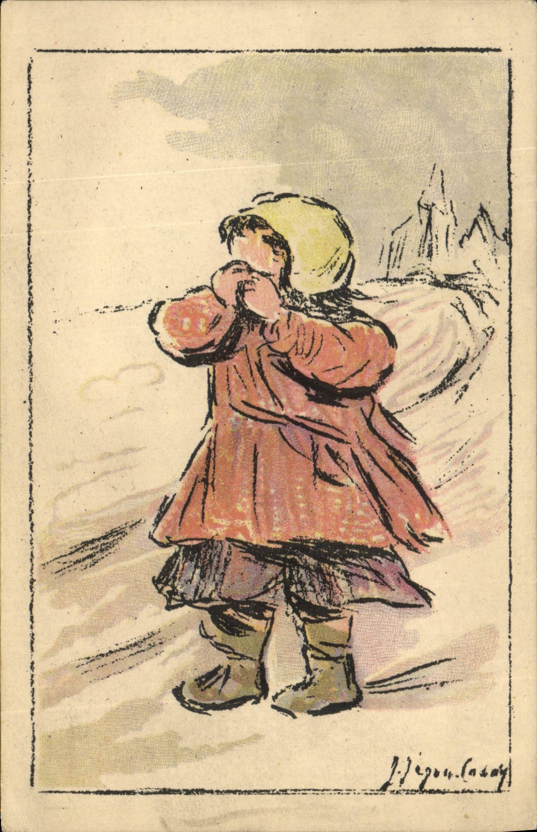 Postal Imaginación Ilustrador Niño Armadas Orfelinato