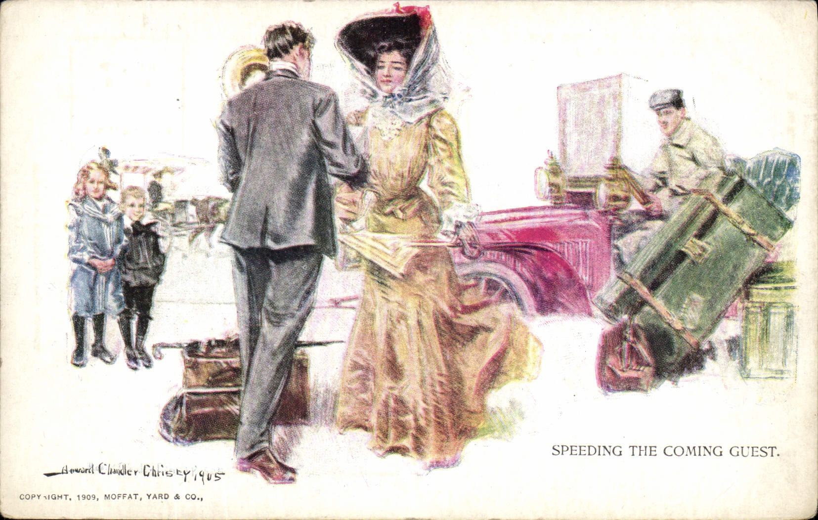 Vintage Postcard Imagination Illustrator Speeding the coming Guest