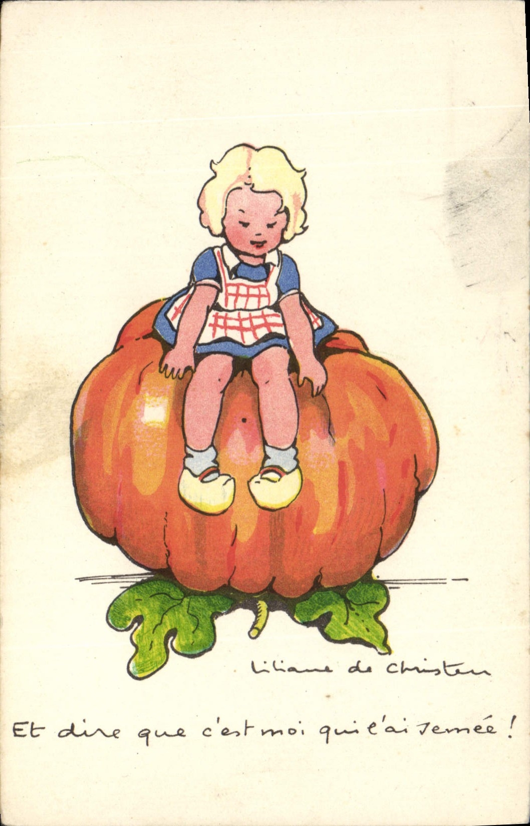 Vintage Postcard Imagination Illustrator Child Pumpkin