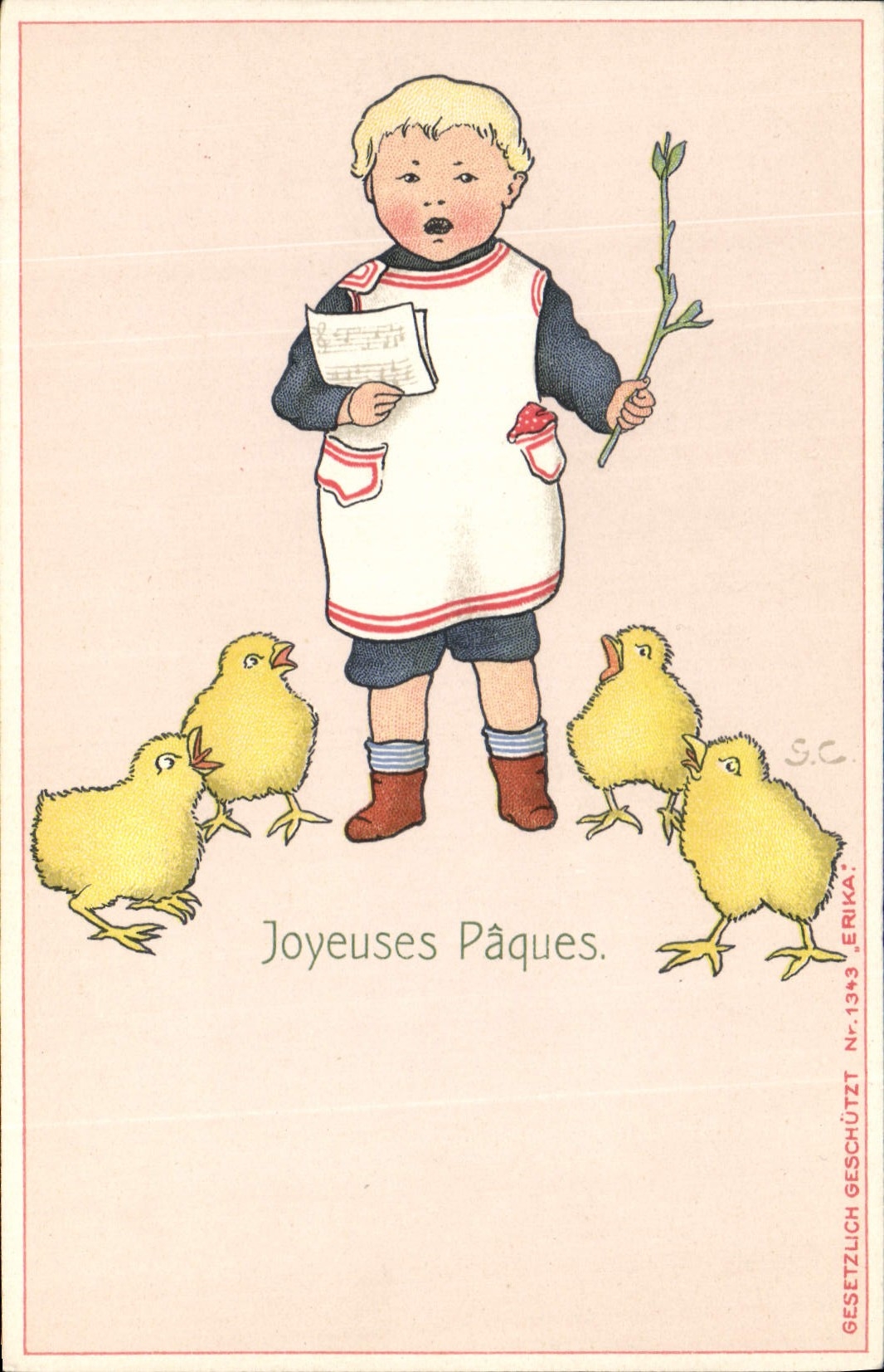 Vintage Postcard Imagination Illustrator Children Chicks