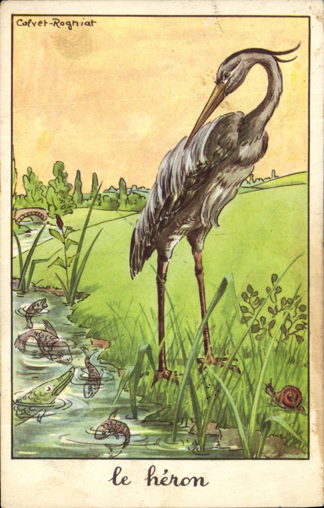 Vintage Postcard Imagination Illustrator the heron Calvet Rogniat