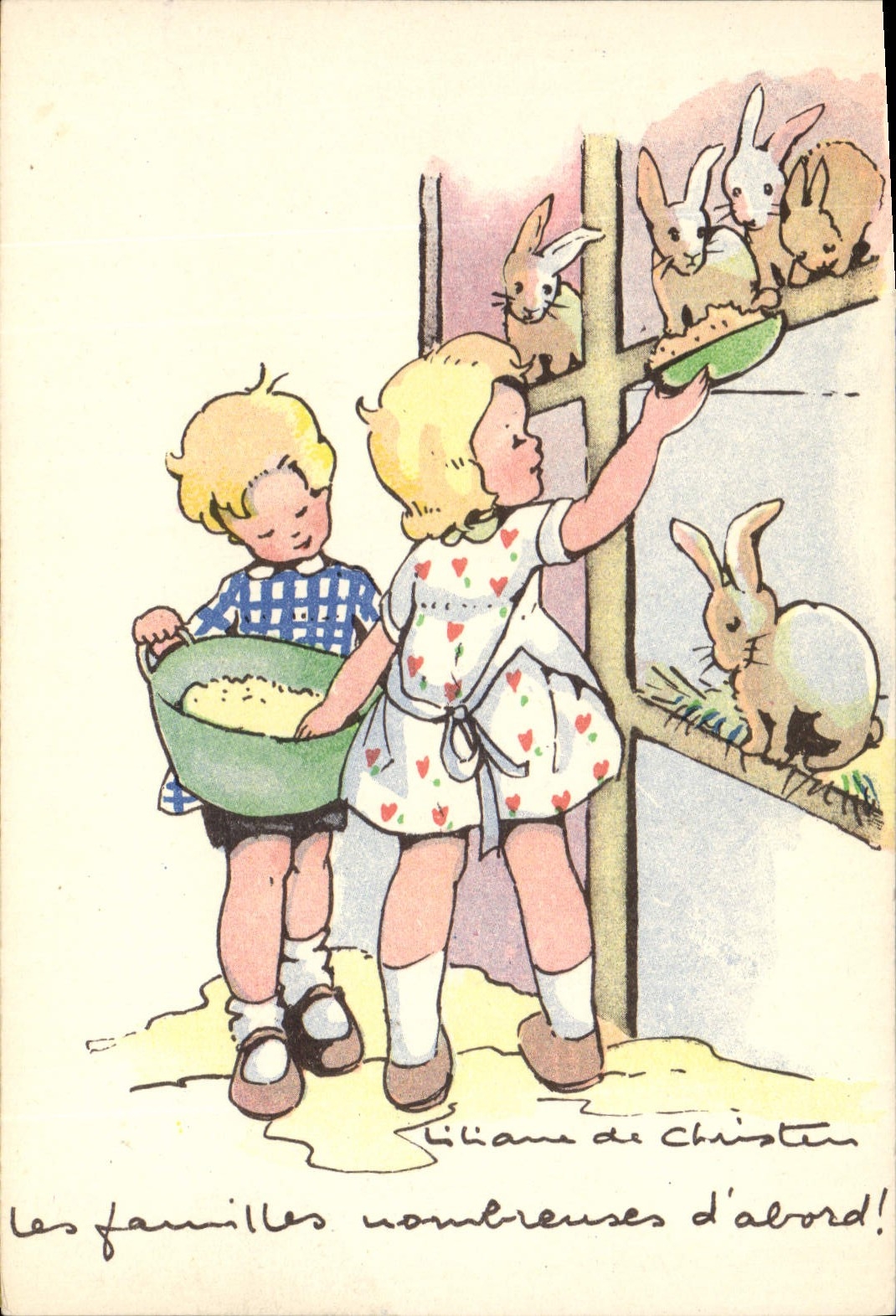 Vintage Postcard Imagination Illustrator Children Rabbit