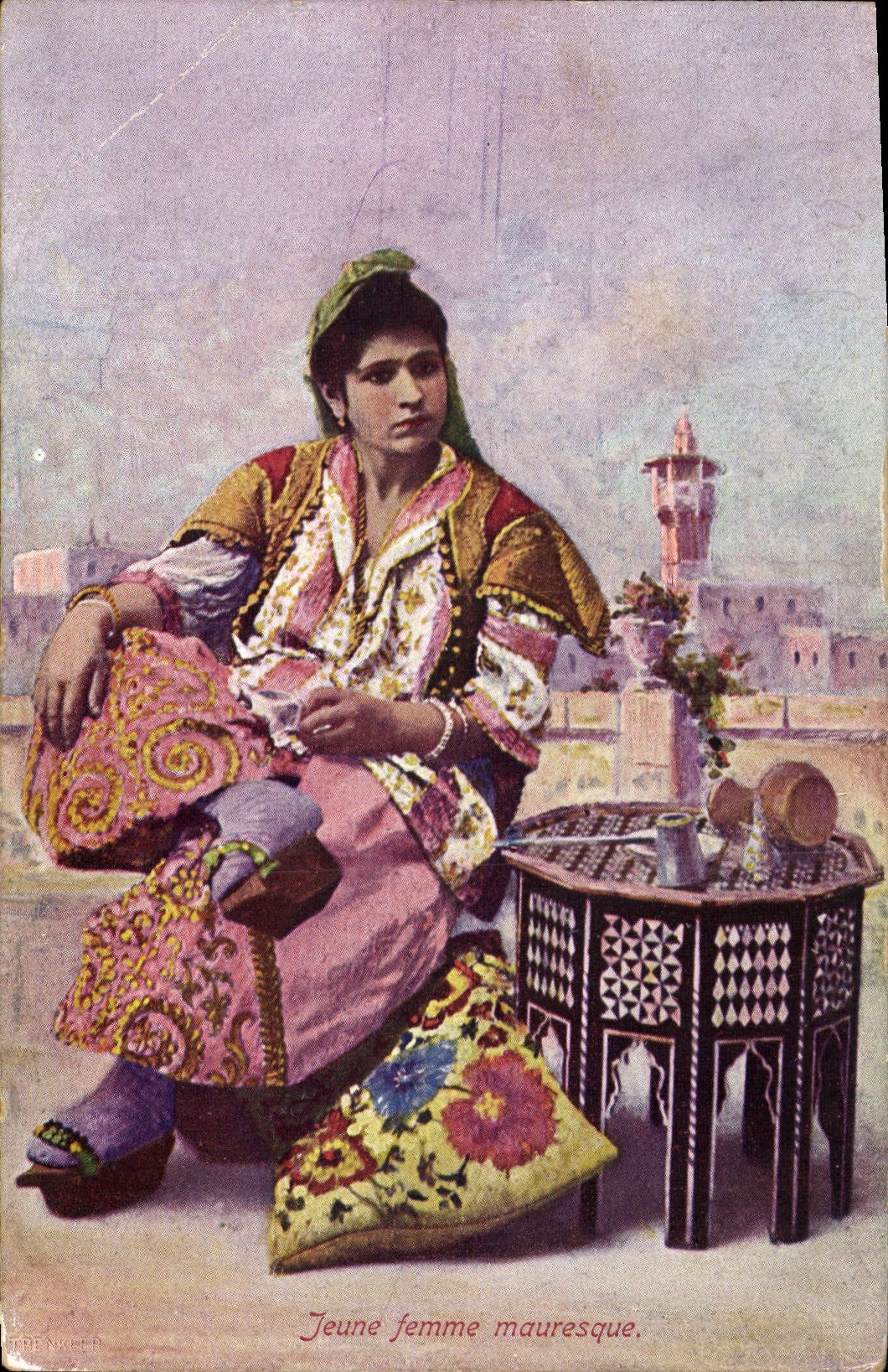 Postal Imaginación Orientalismo Joven mujer morisca