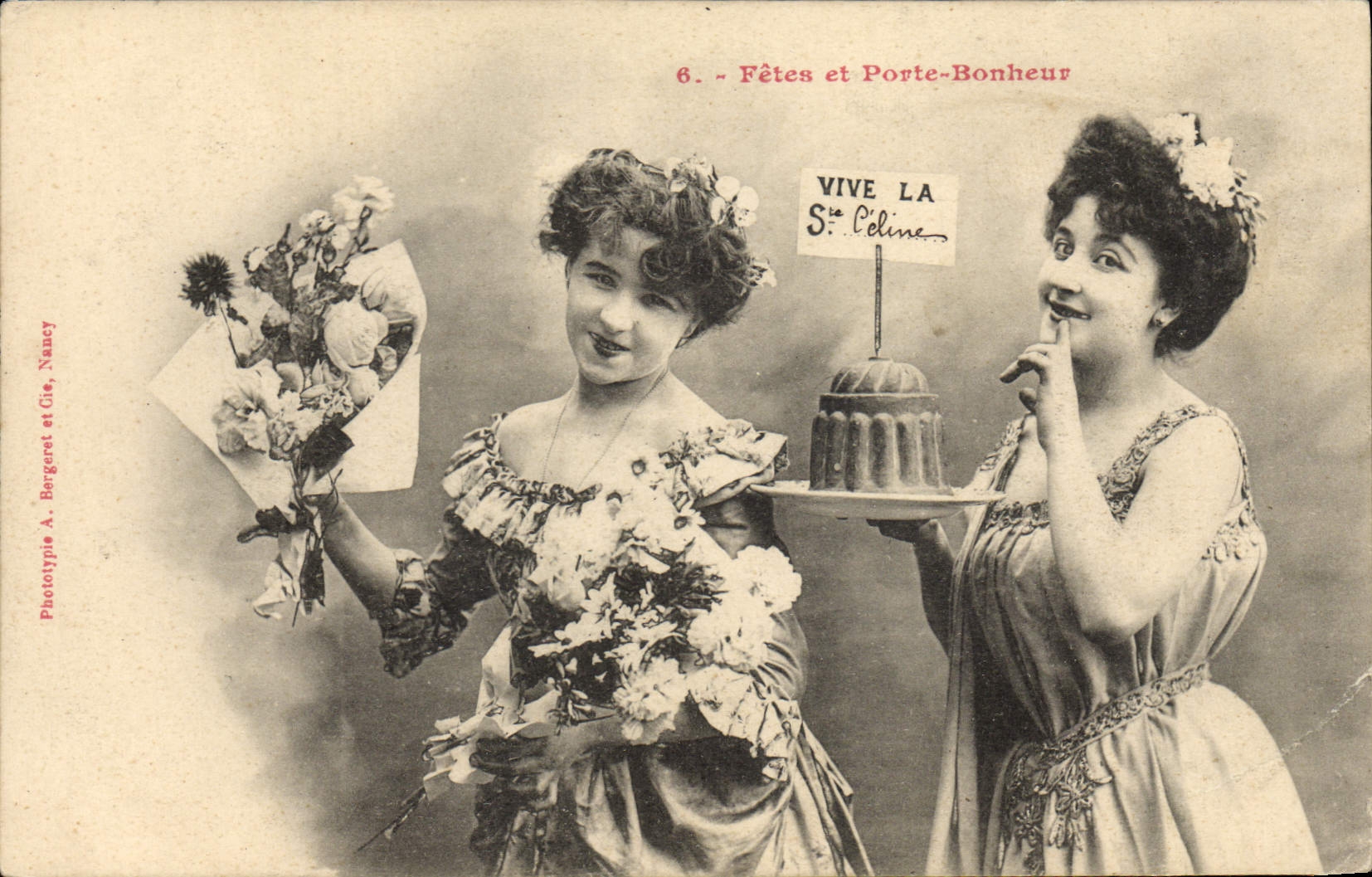 Vintage Postcard Imagination Women Festivals and Carries happiness