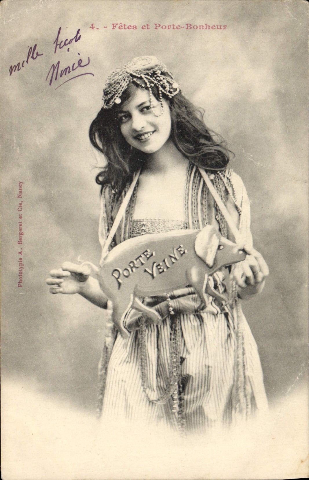 Vintage Postcard Imagination Woman Festivals and Carries happiness Cochon Pig