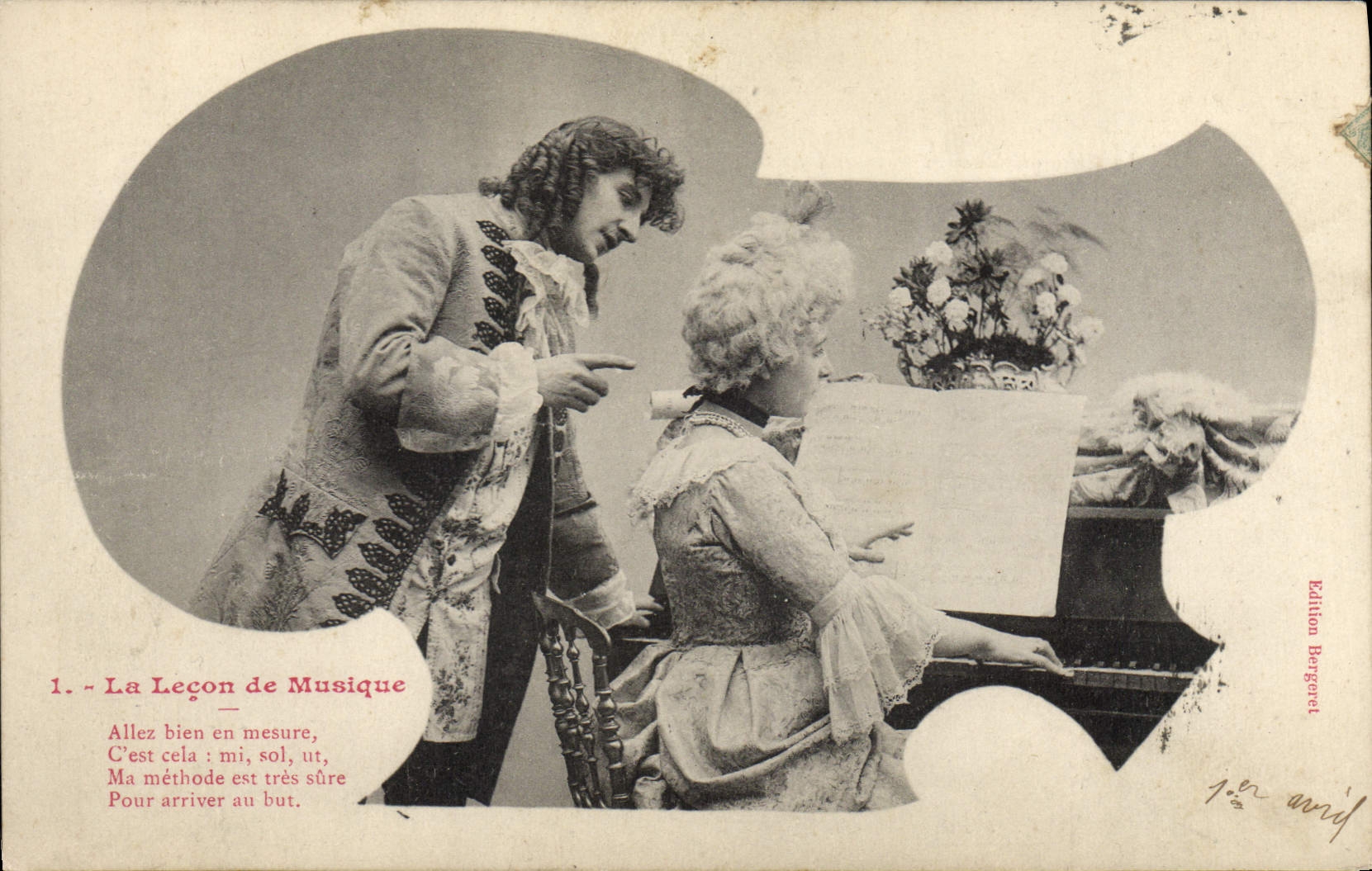 Vintage Postcard Imagination the lesson of music Woman