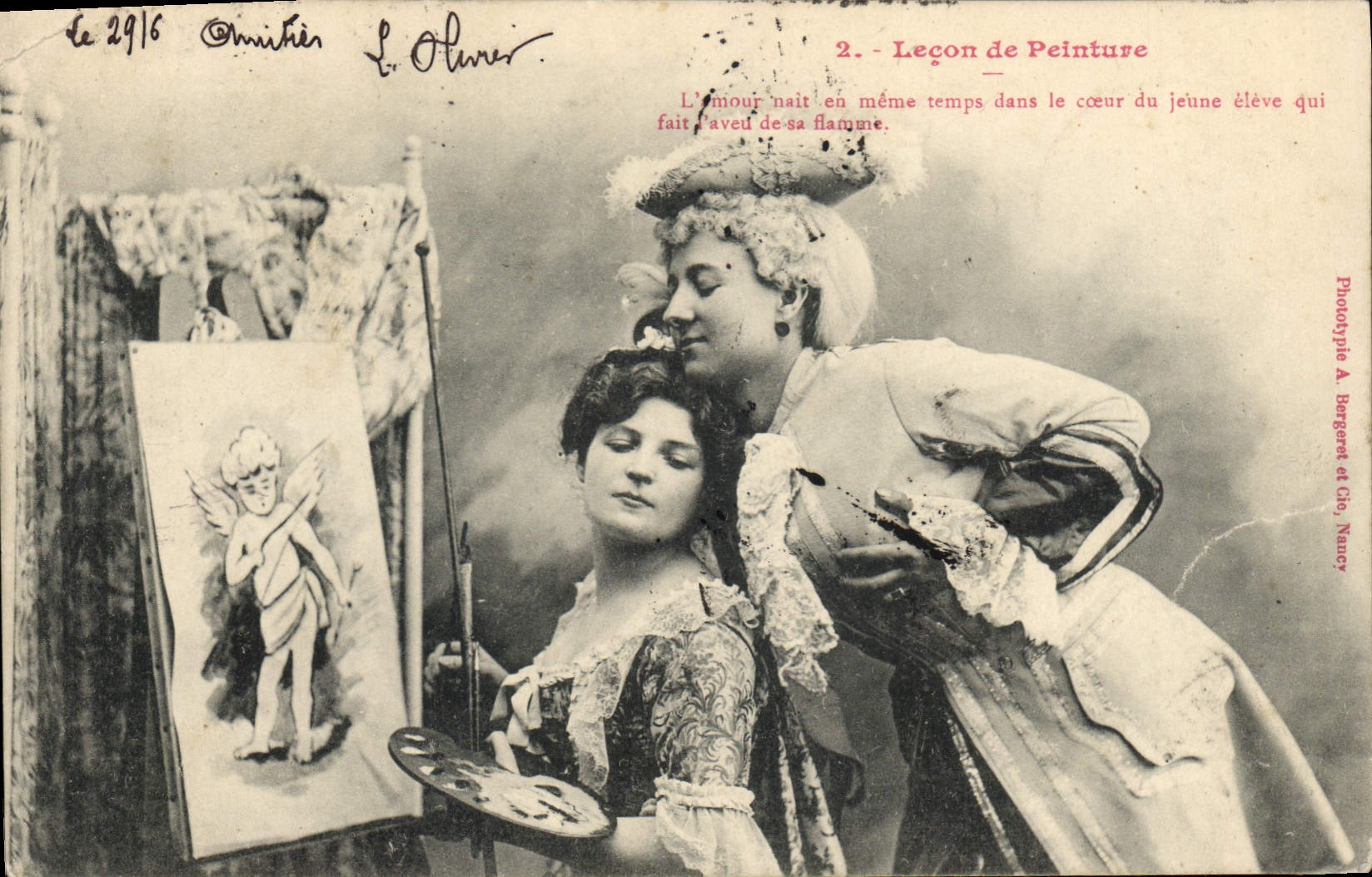 Vintage Postcard Imagination Women the lacon of painting