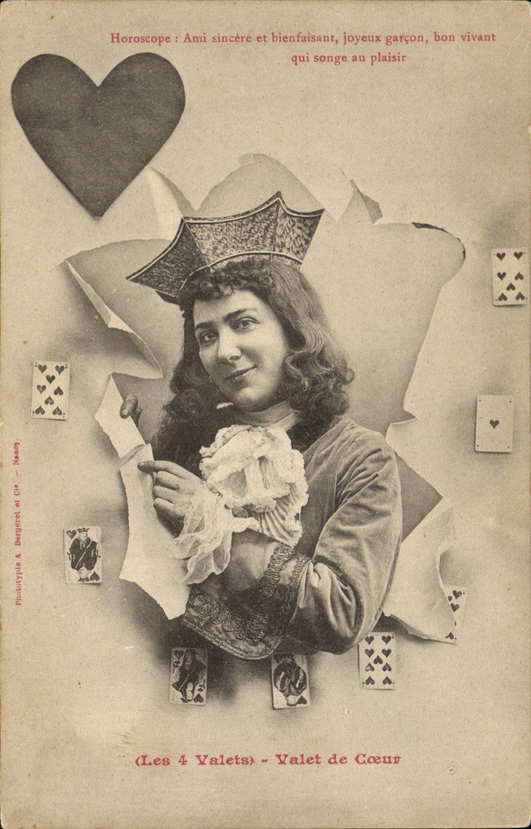 CPA Fantaisie Horoscope Les 4 valets Valet de Coeur 