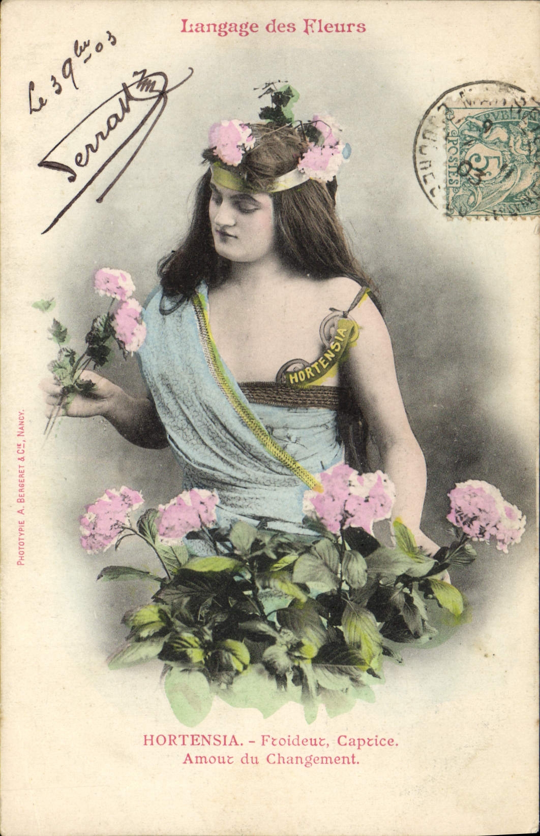 Vintage Postcard Imagination Woman Language of the flowers