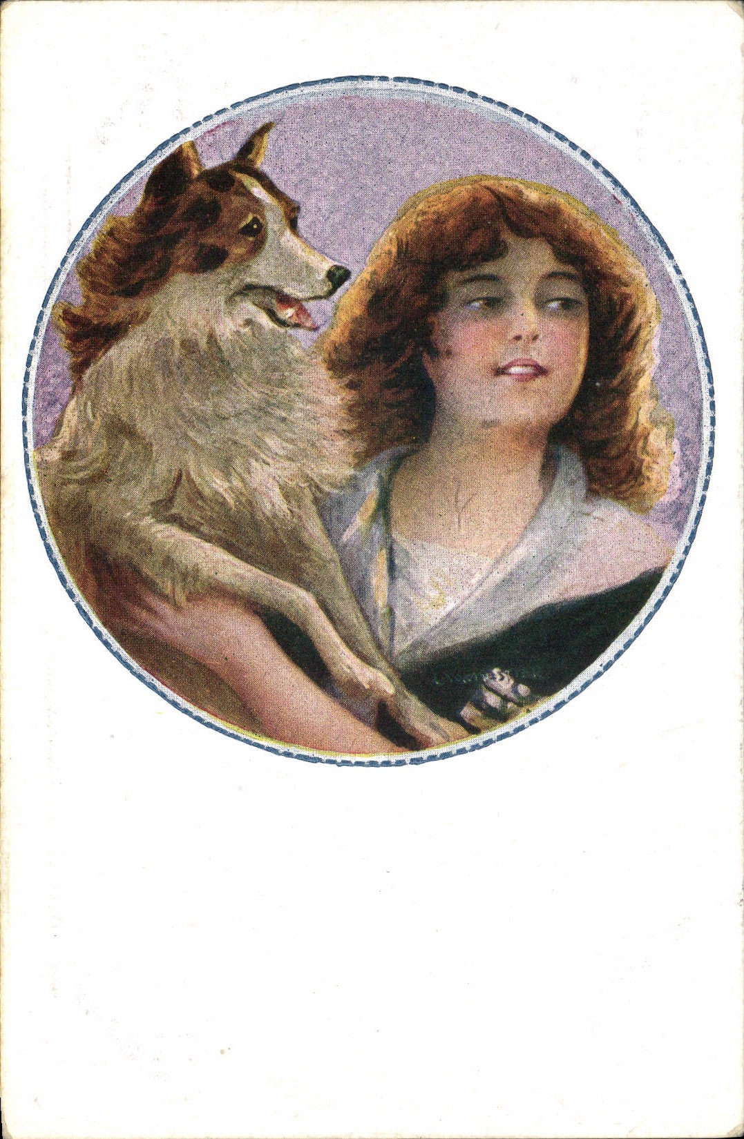 CPA Chien Chiens Chiot Femme