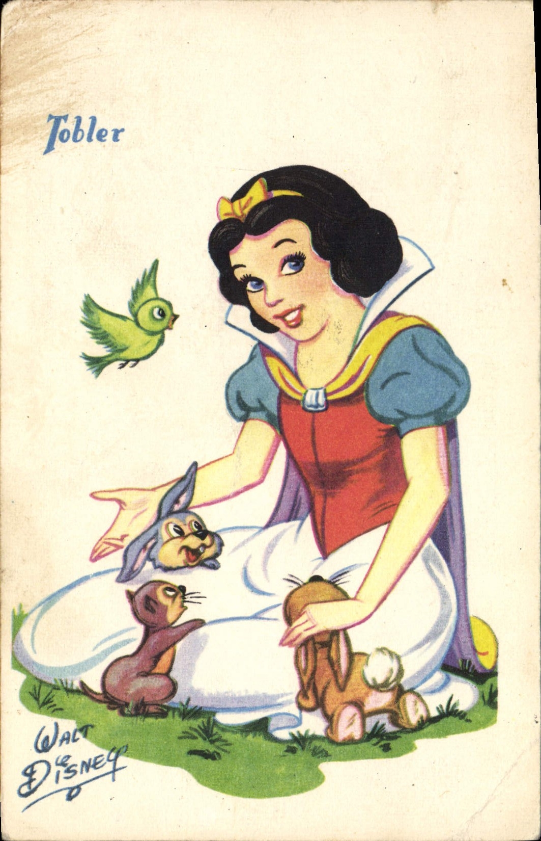 Vintage Postcard White Imagination Illustrator Walt Disney Snow and seven dwarves