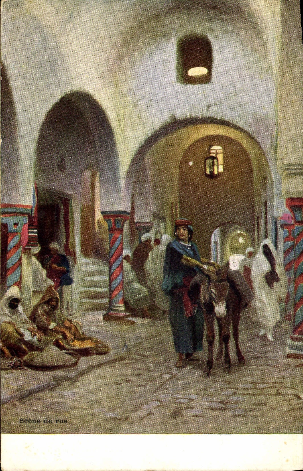 Vintage Postcard Imagination Orientalism Scene of Street Mule Donkey