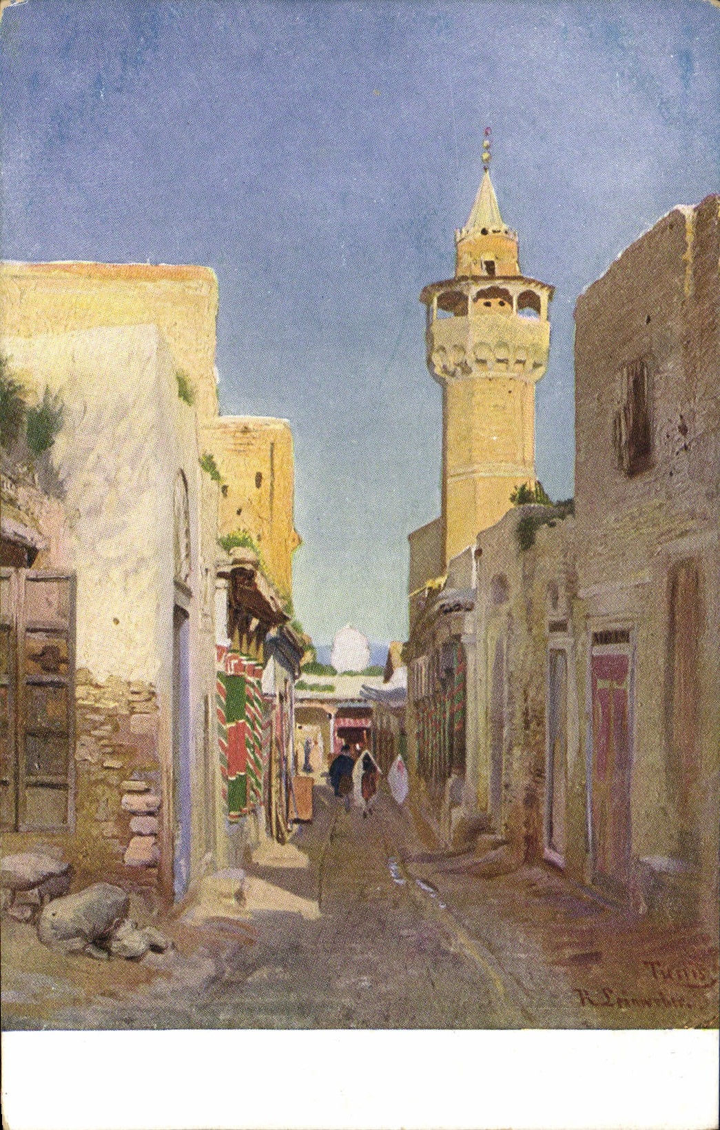 Vintage Postcard Imagination Orientalism Street and minaret