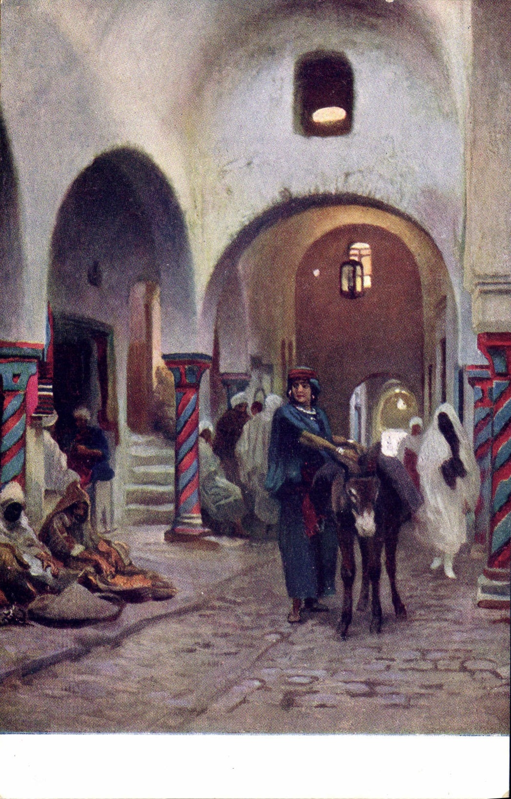 Vintage Postcard Imagination Orientalism Scene of street Donkey Mule