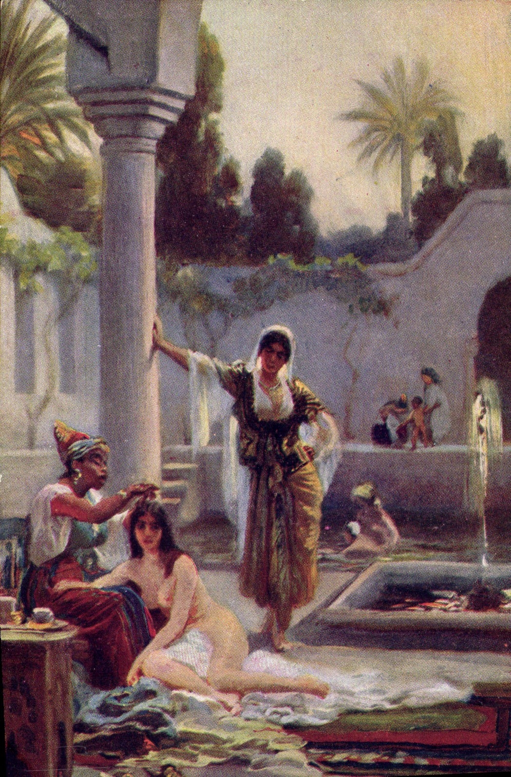 Vintage Postcard Imagination Orientalism Bath with the harem