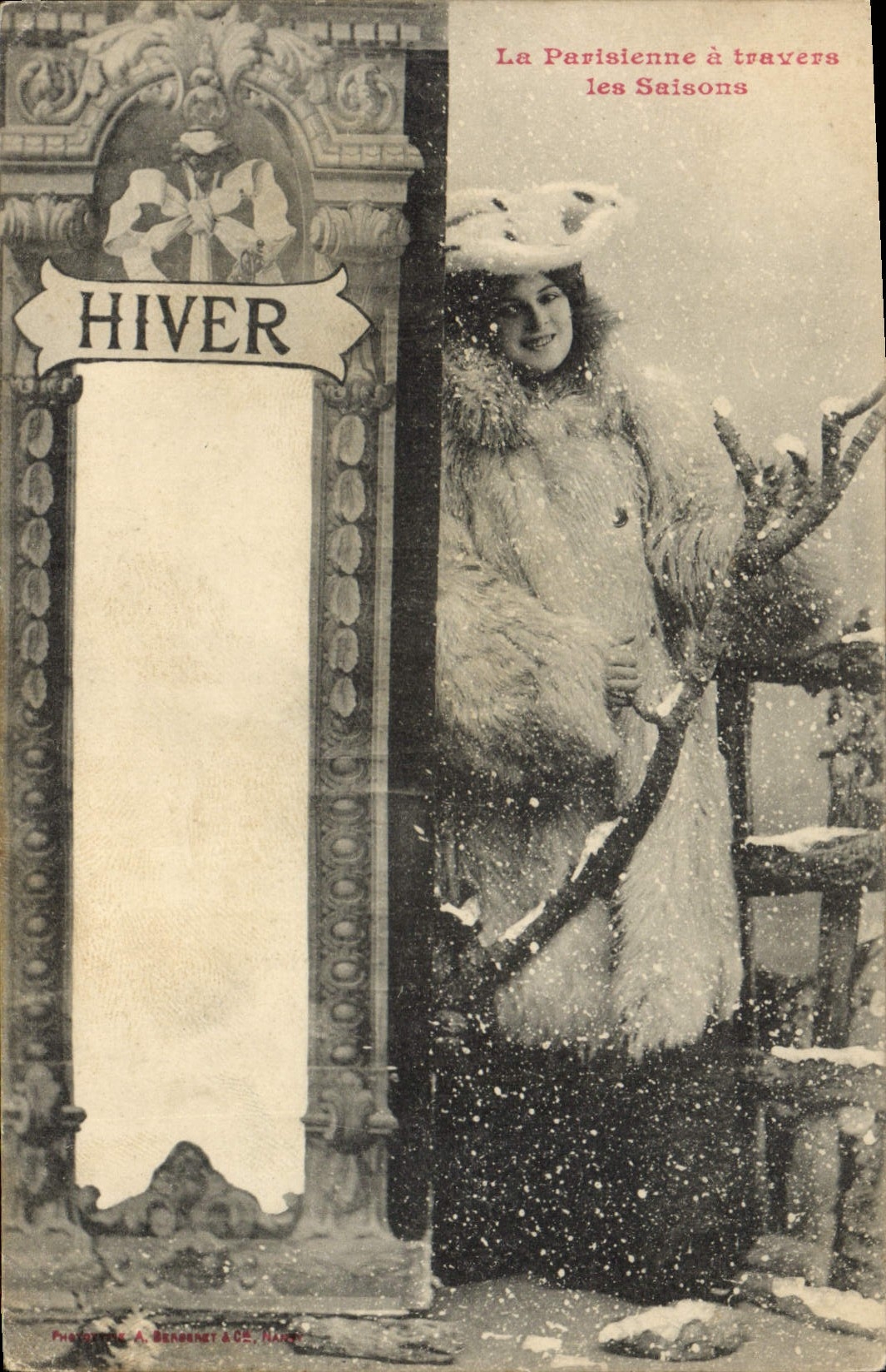 Vintage Postcard Imagination Woman Parisian through the seasons Winter