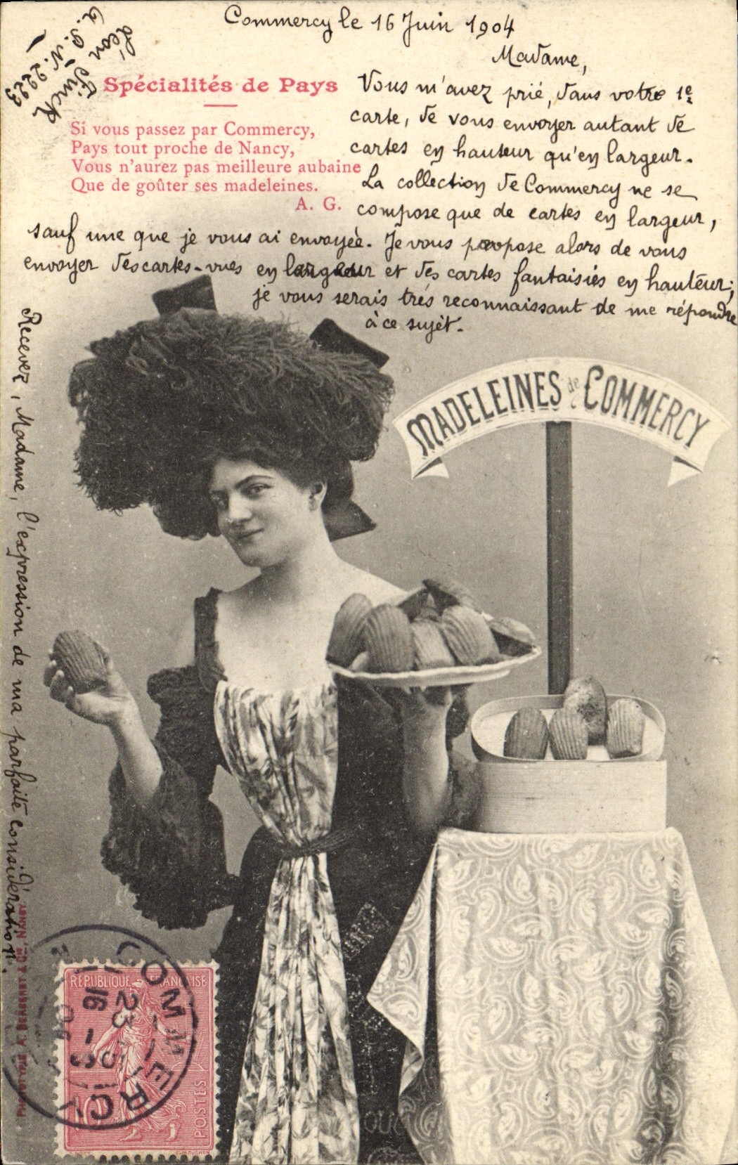 Vintage Postcard Imagination Woman Specialities of the country Madeleines of Commercy