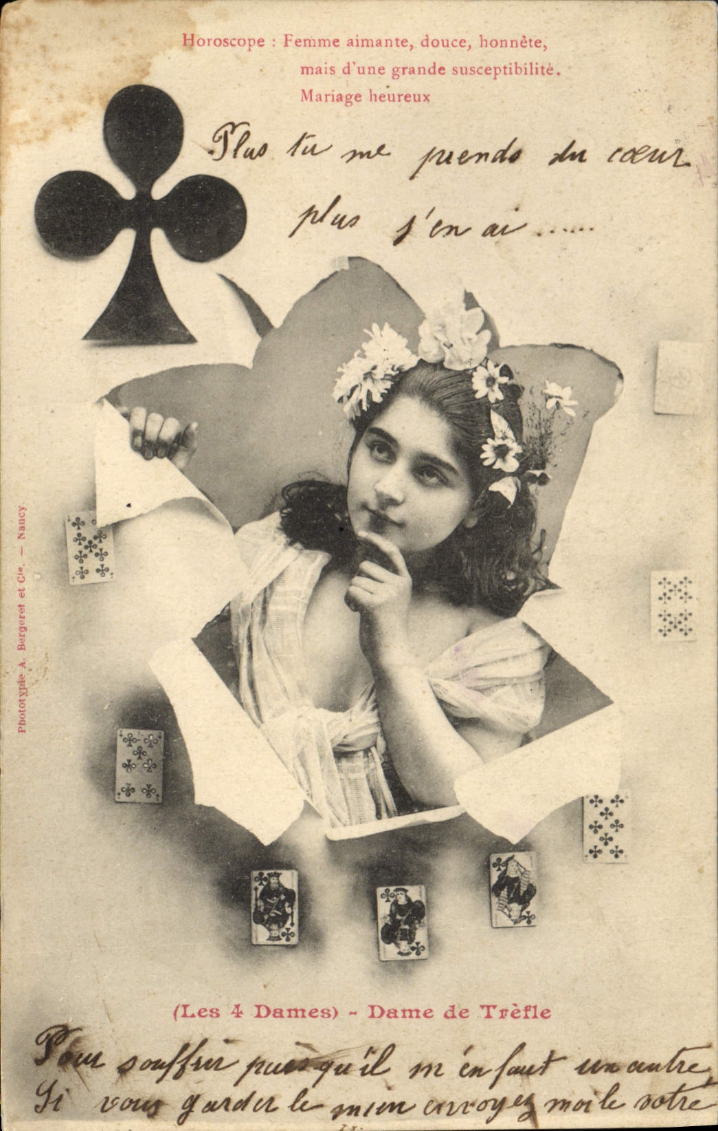 Vintage Postcard Fantaisie Child the 4 ladies Rams clover