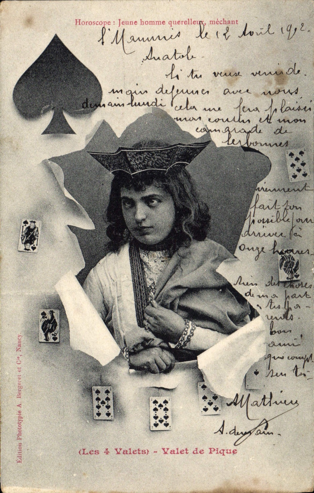 CPA Fantaisie Les 4 valets Valet de pique 