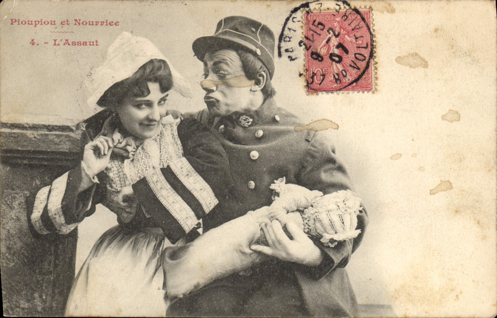 Vintage Postcard Imagination Soldier and nurse the attack