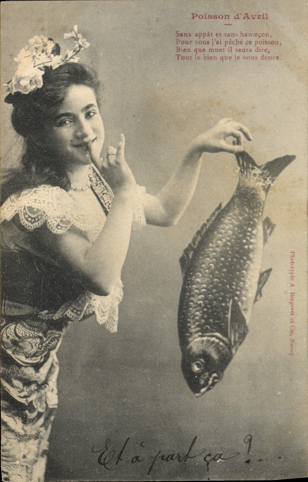 Vintage Postcard Imagination Woman Poisson d' Avril