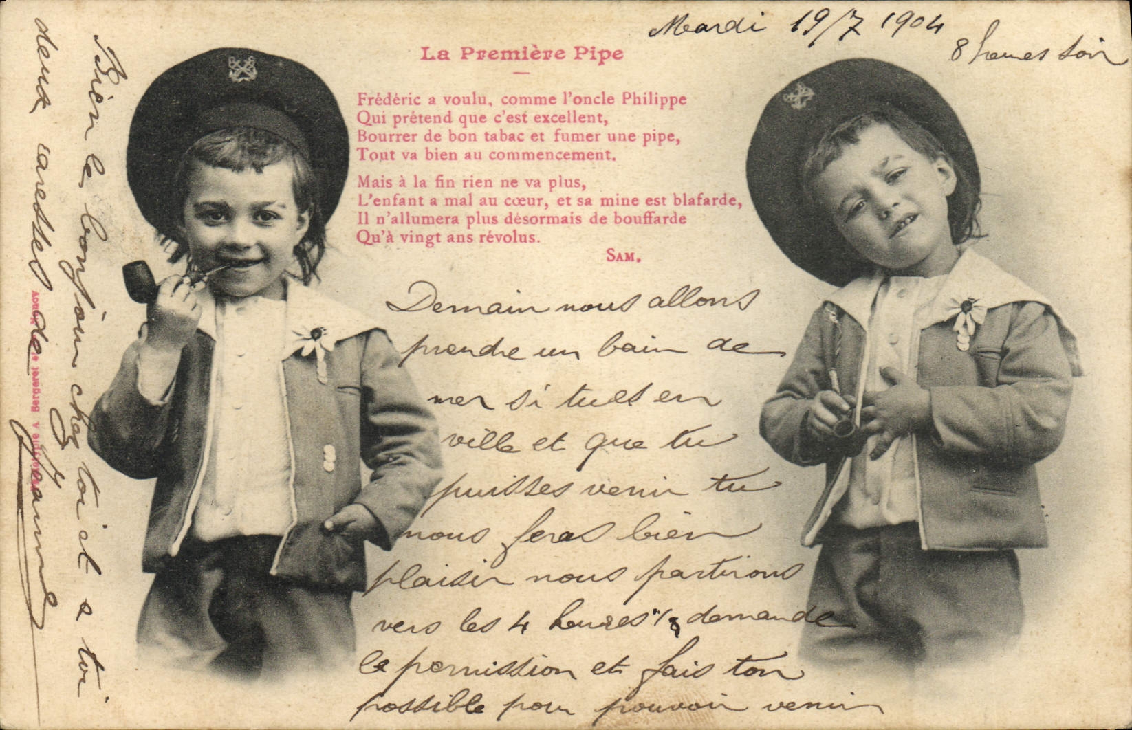 Vintage Postcard Imagination Children It first pipe Tobacco