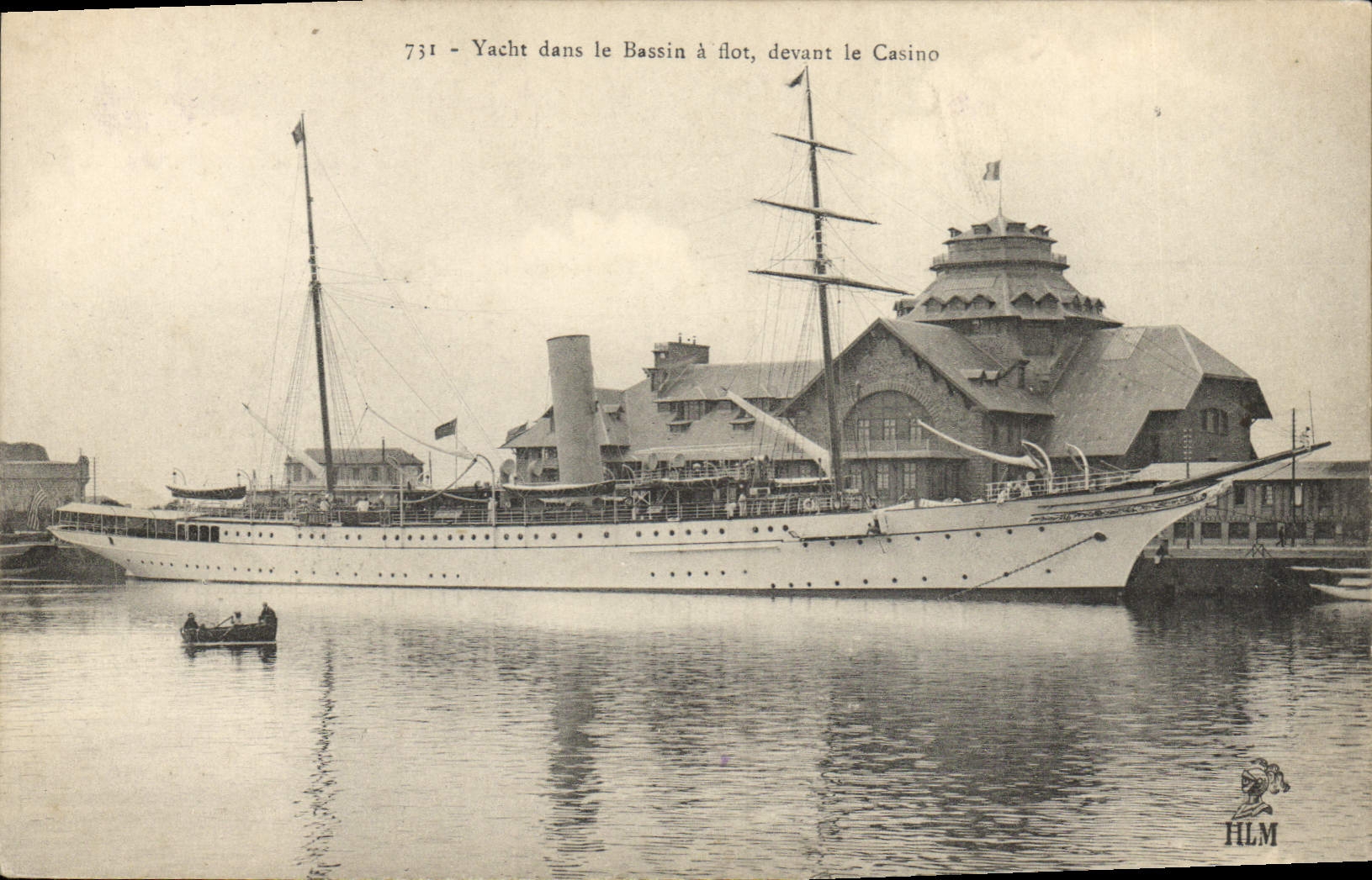 Vintage Postcard Bateau Yacht in the wet dock in front of the casino