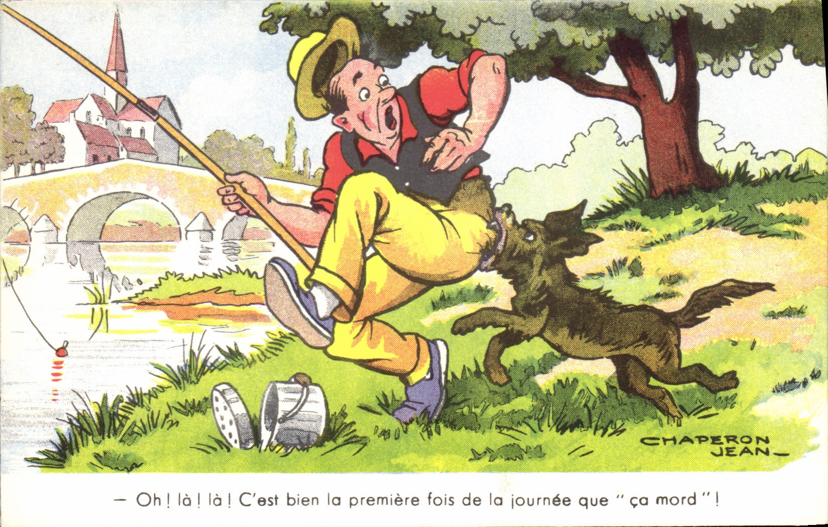 Postal Hombre Pesca Jean Caperuza