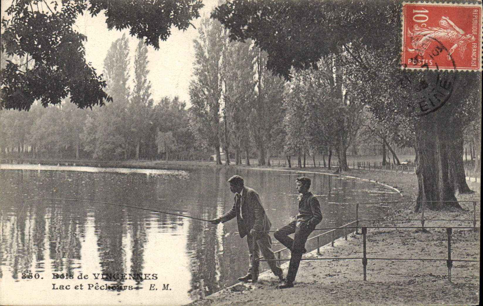 Postal Madera de Vincennes Lago y pecadores