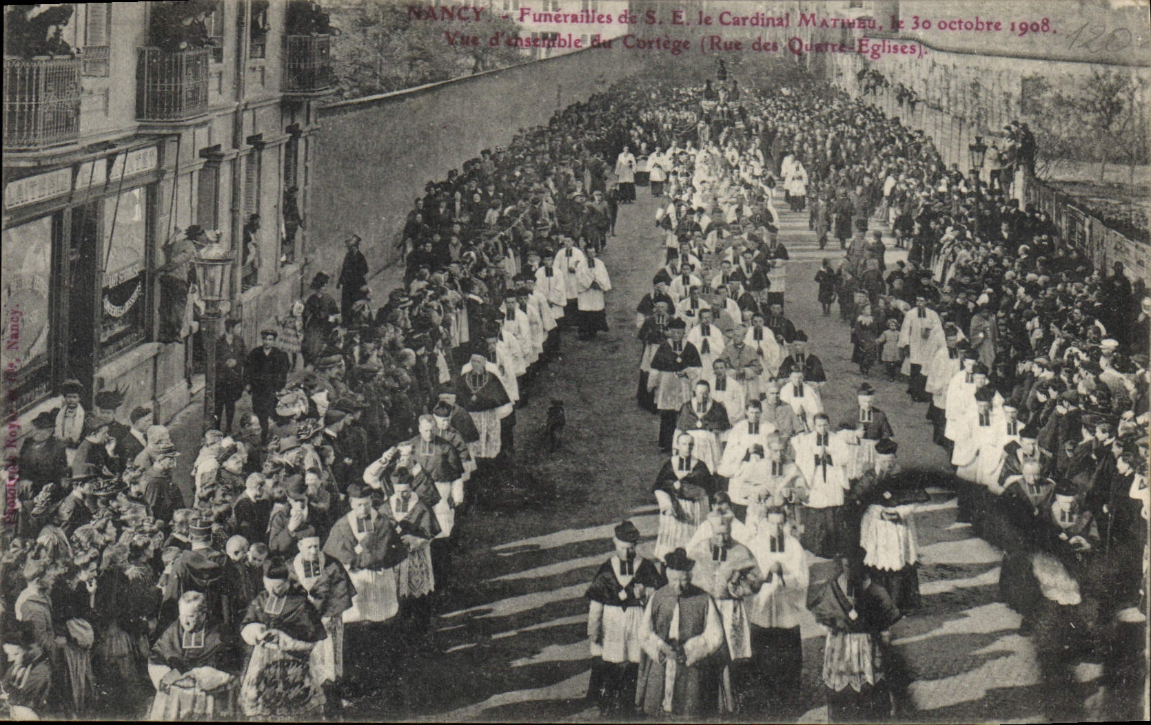 Vintage Postcard Dead Funeral of SE the cardinal Mathieu Overall picture of the Nancy procession