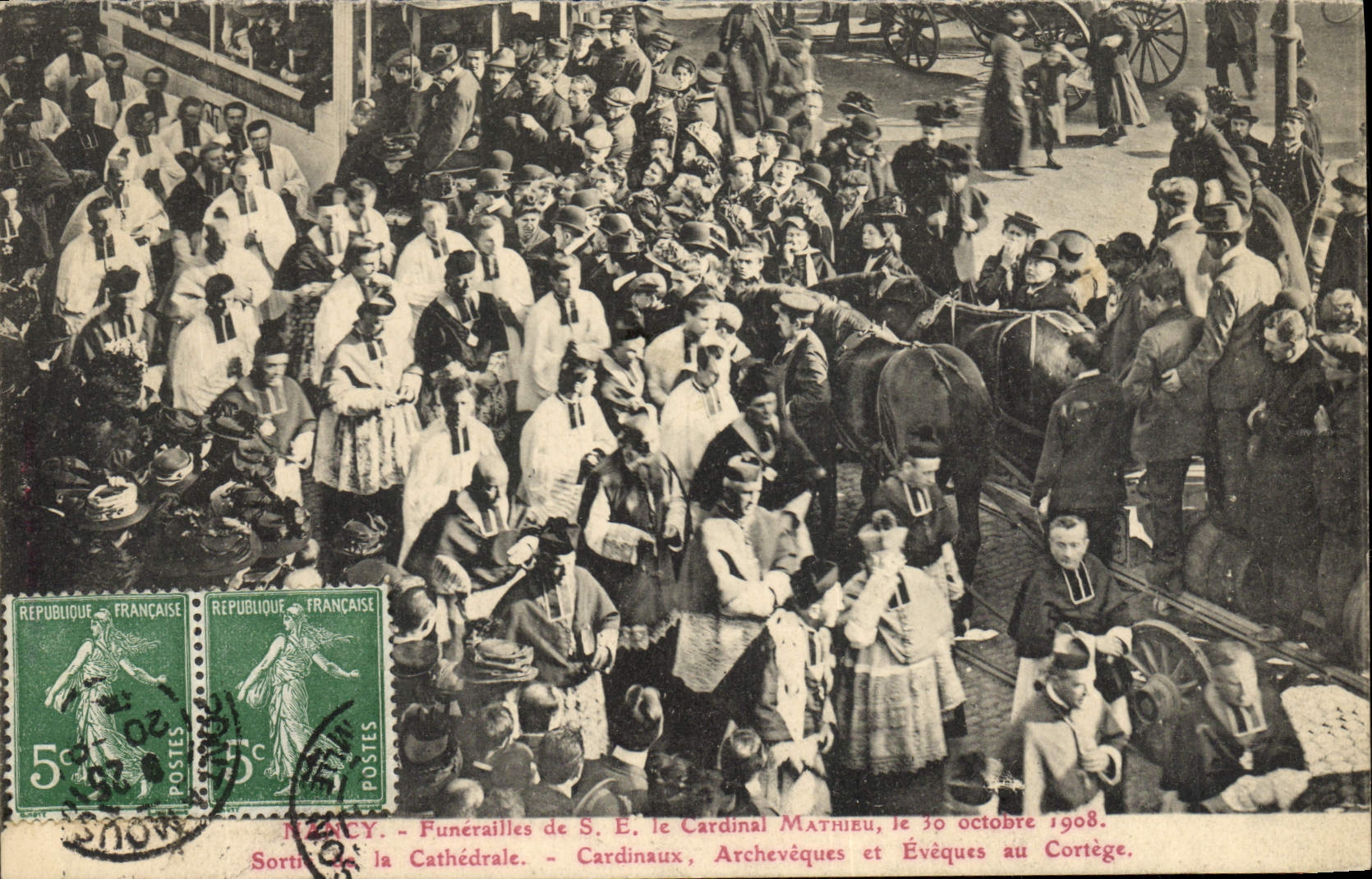 Vintage Postcard Dead Funeral of SE the cardinal Mathieu Nancy