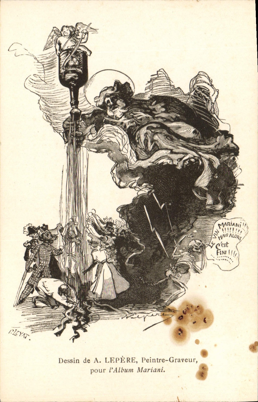 Vintage Postcard Dead Drawing of Lepere for the Mariani album