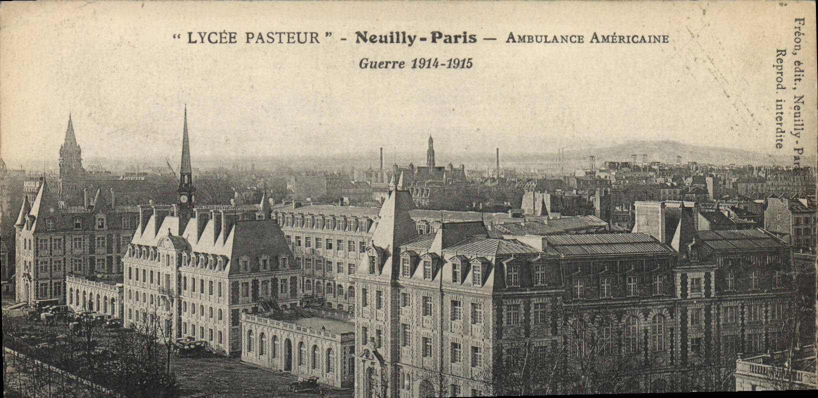 Vintage Postcard Health Militaria High school Pasteur Neuilly Paris American Ambulance