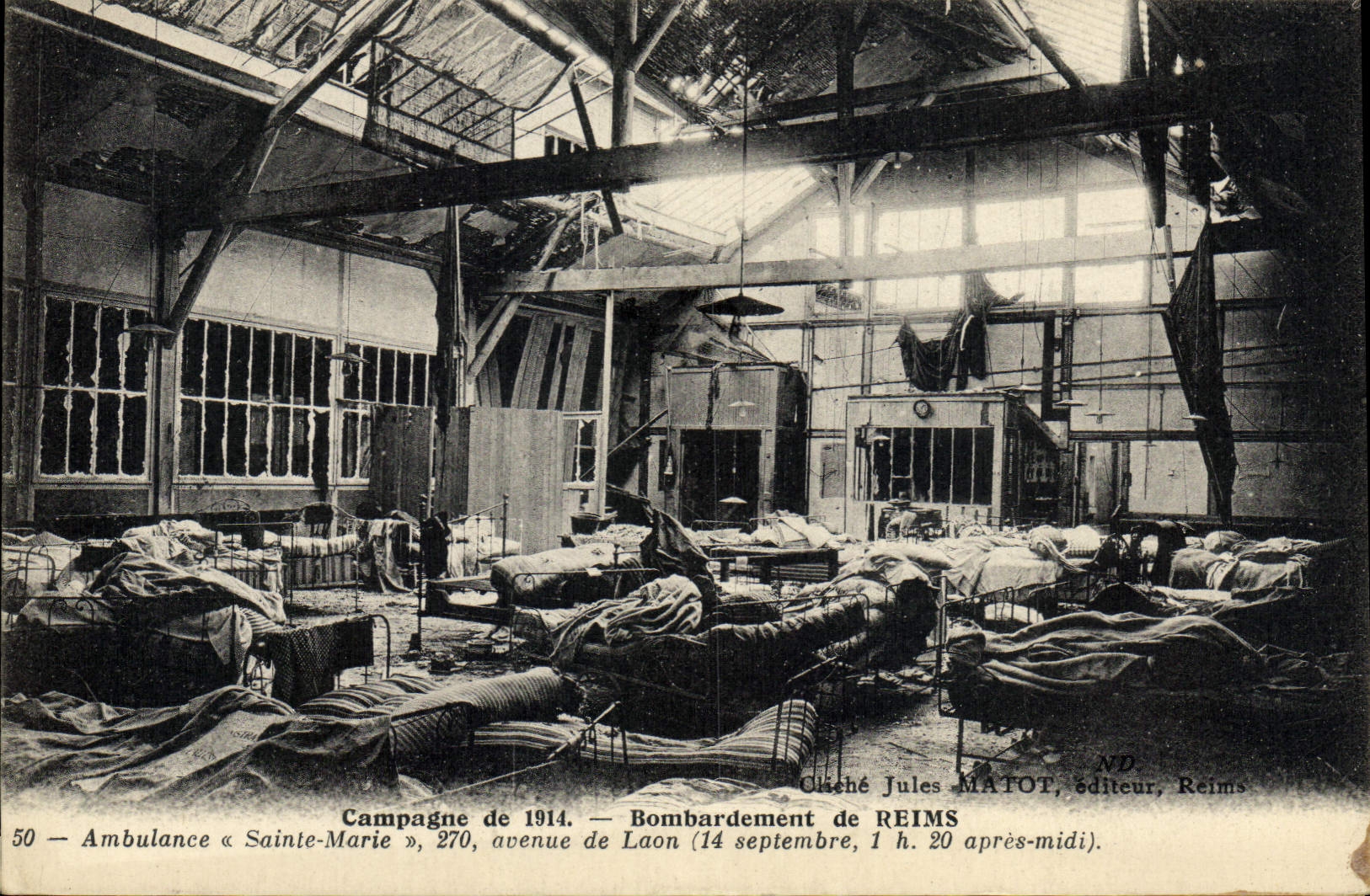 CPA Sante Militaria Bombardement de Reims Ambulance Sainte Marie Avenue de Laon