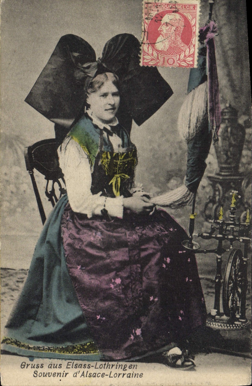 Postal Folclore Alsacia Recuerdo de Alsacia De Lorena