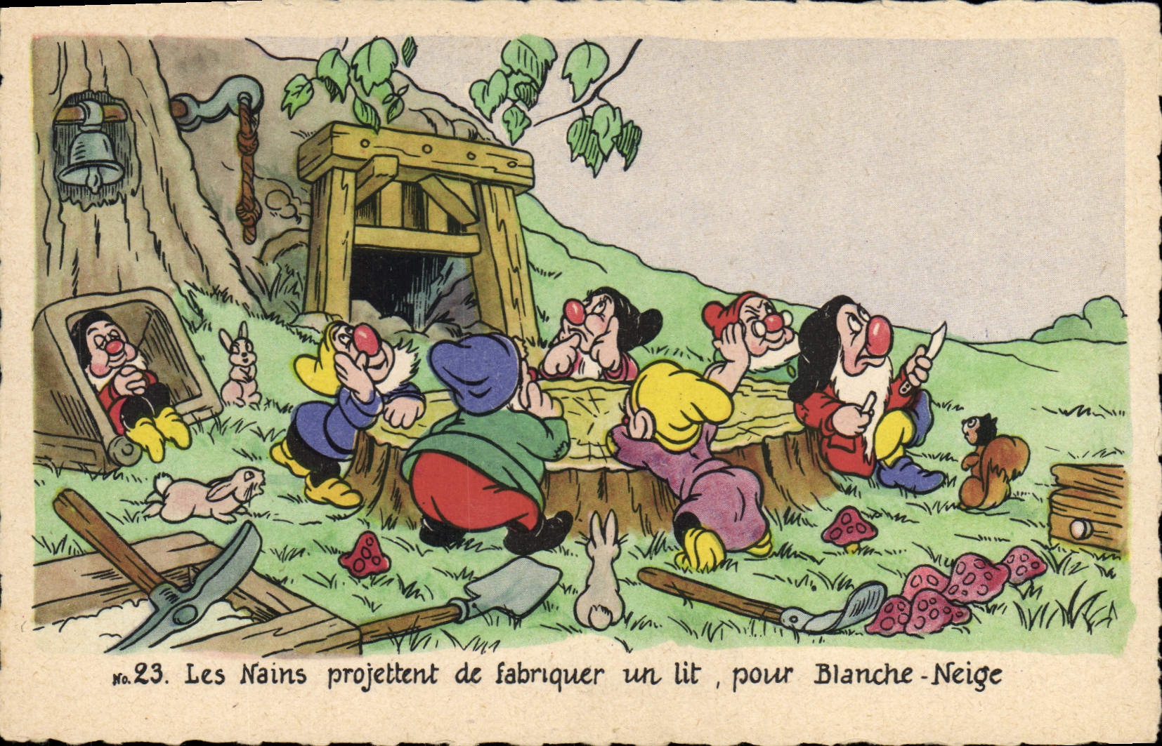 CPA Fantaisie Walt Disney Blanche Neige et les sept nains Les nains projettent de fabriquer un lit