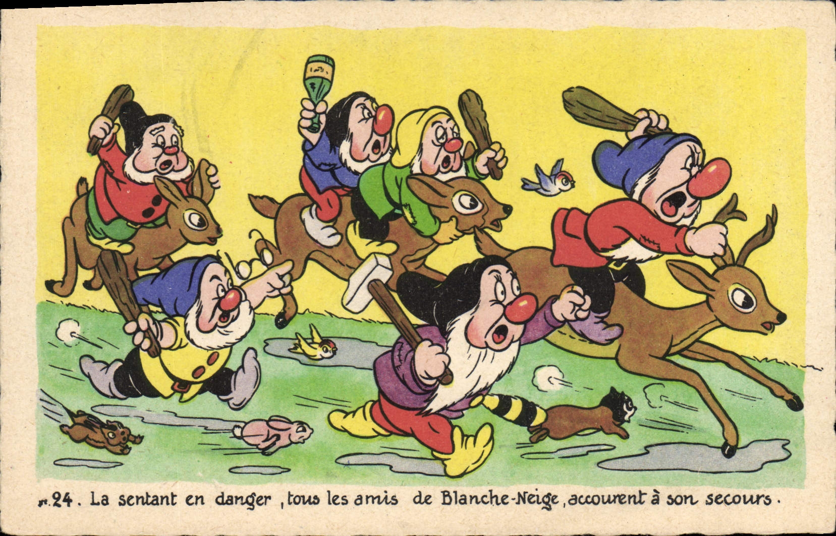 CPA Fantaisie Walt Disney Blanche Neige et les sept nains La sentant en danger