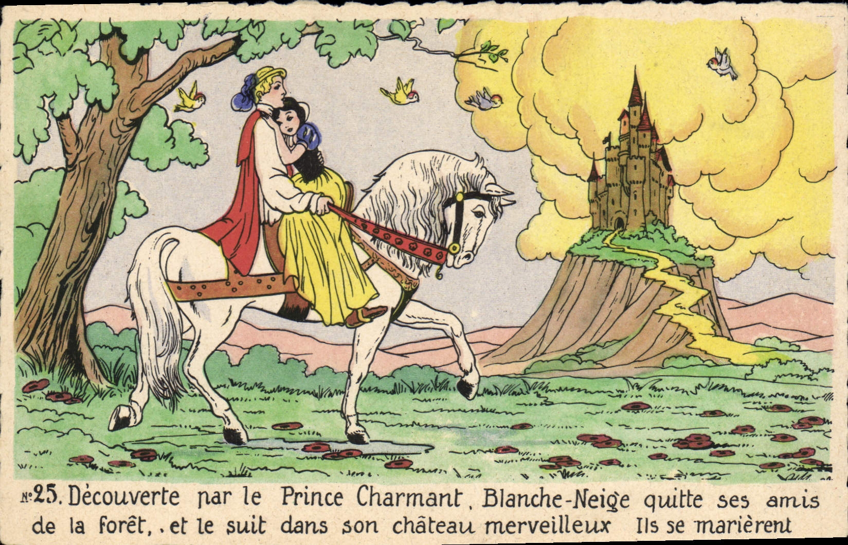 CPA Fantaisie Walt Disney Blanche Neige et les sept nains Prince Charmant