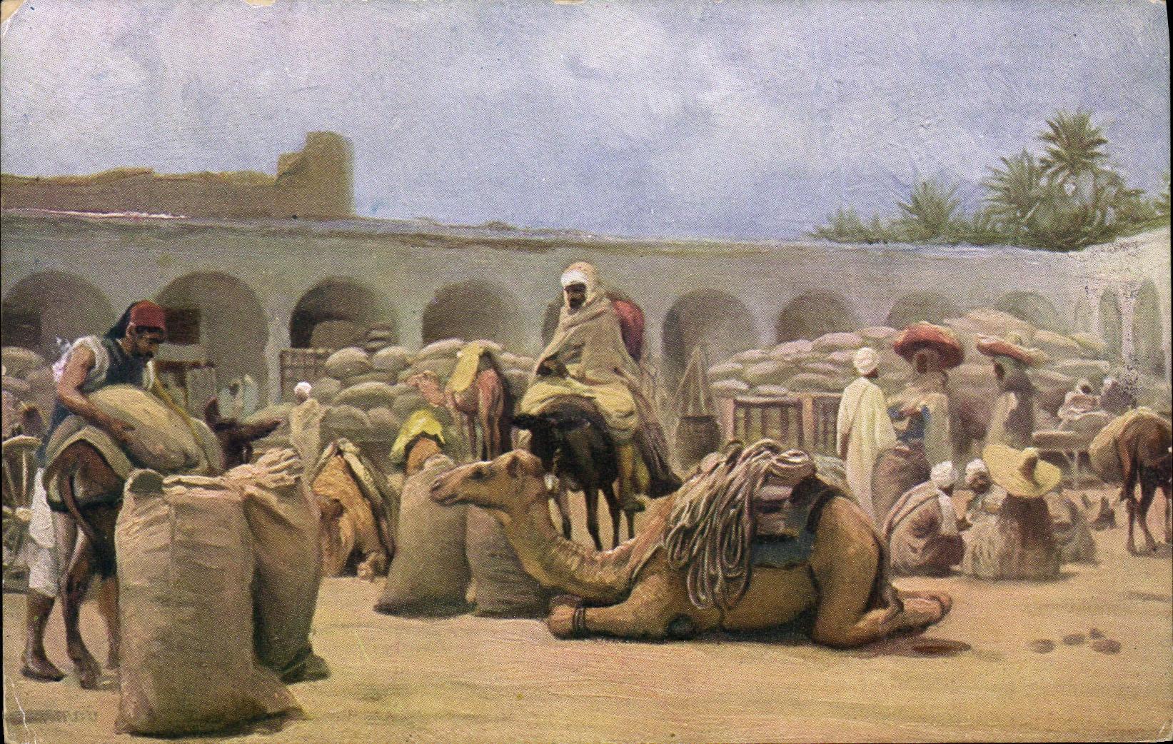 Vintage Postcard Imagination Orientalism Caravanserai Camel