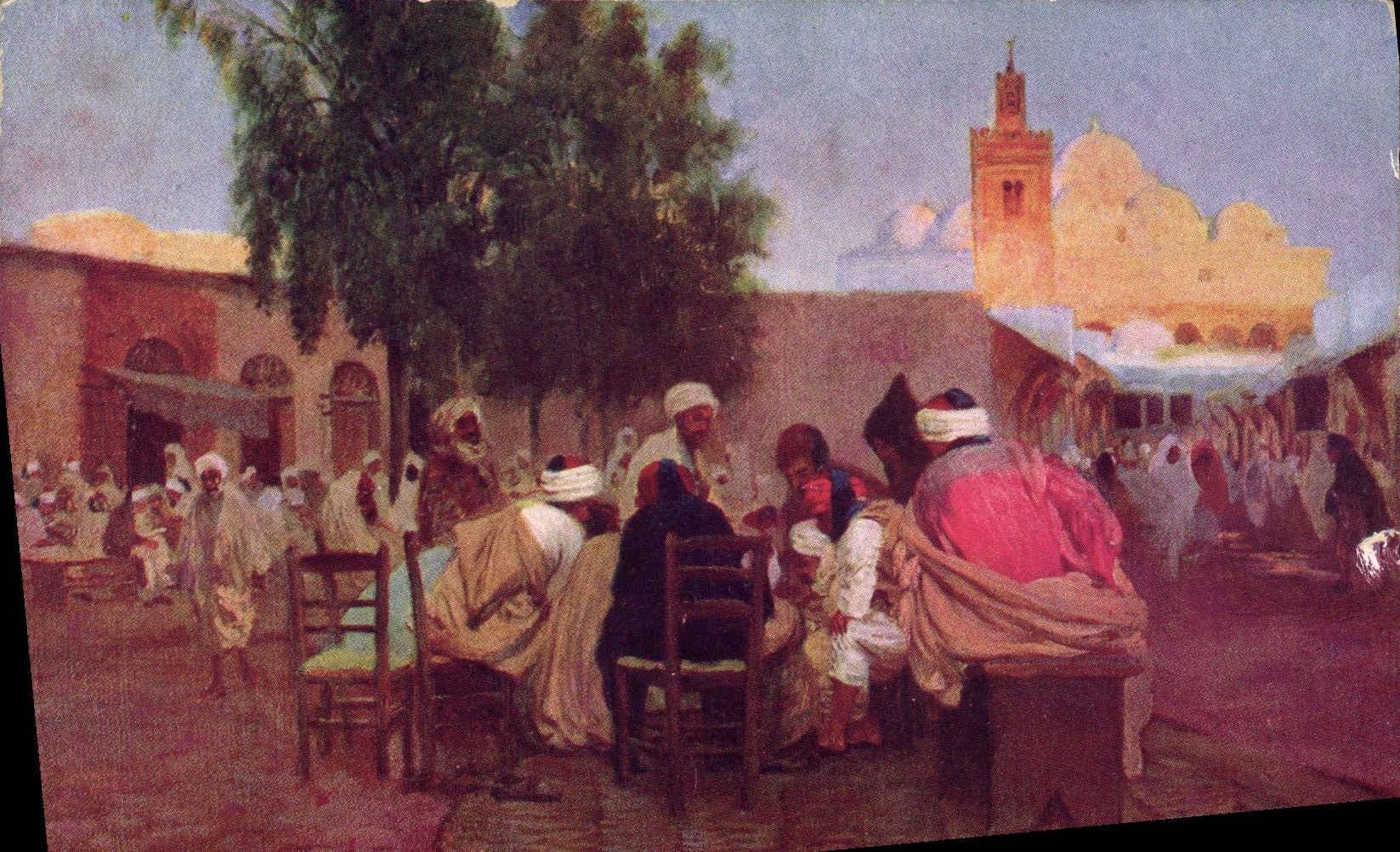 CPA Fantaisie Orientalisme Cafe arabe et mosquee