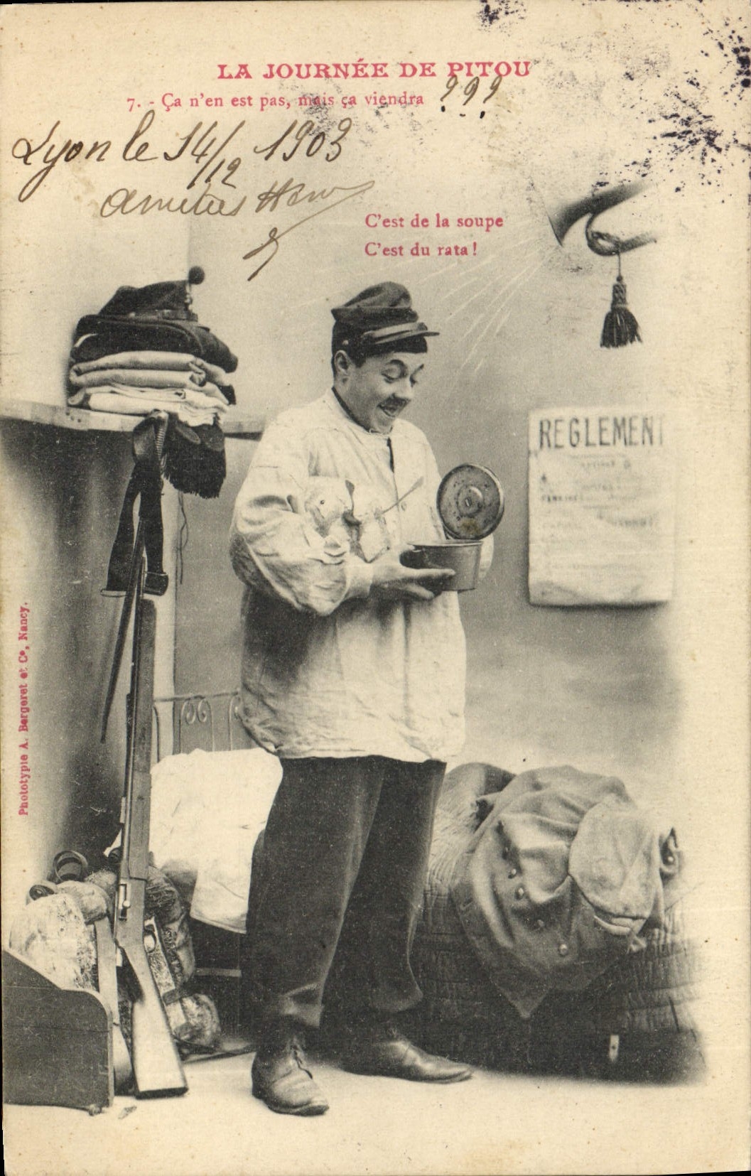 CPA Fantaisie La journee de Pitou Militaria