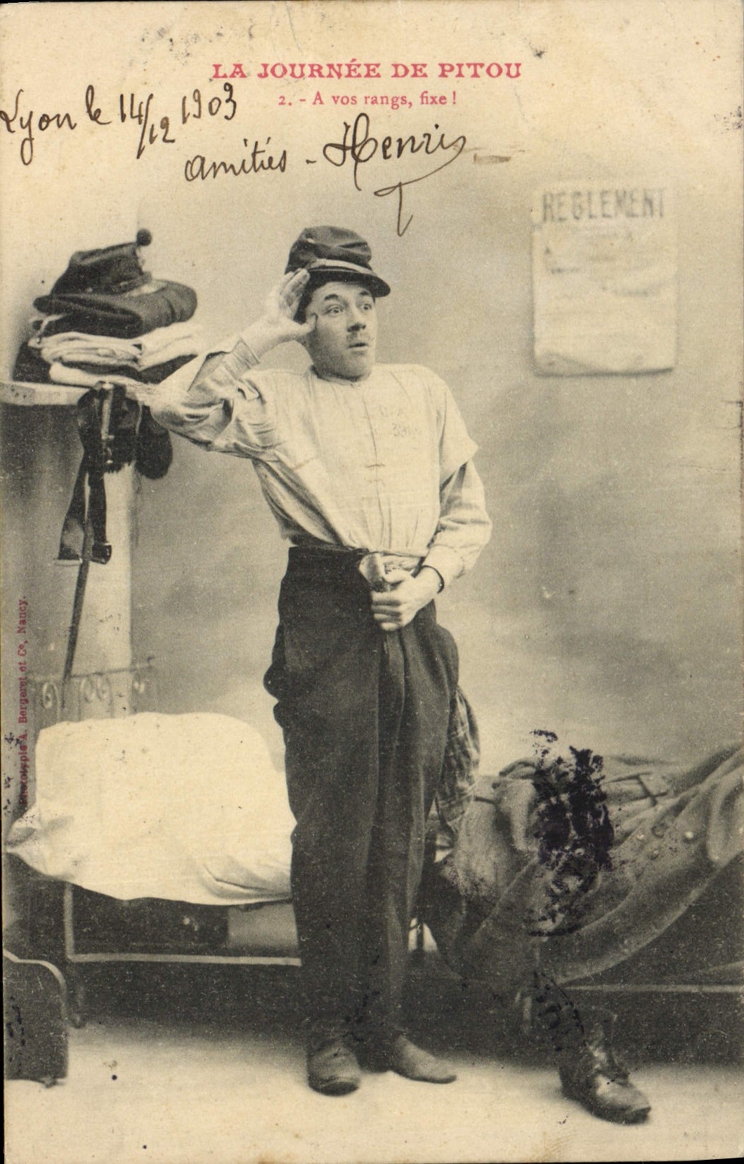 CPA Fantaisie La journee de Pitou Militaria