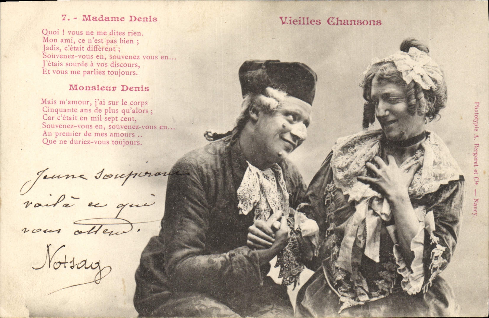Vintage Postcard Imagination Old women songs Mrs Denis Mr Denis