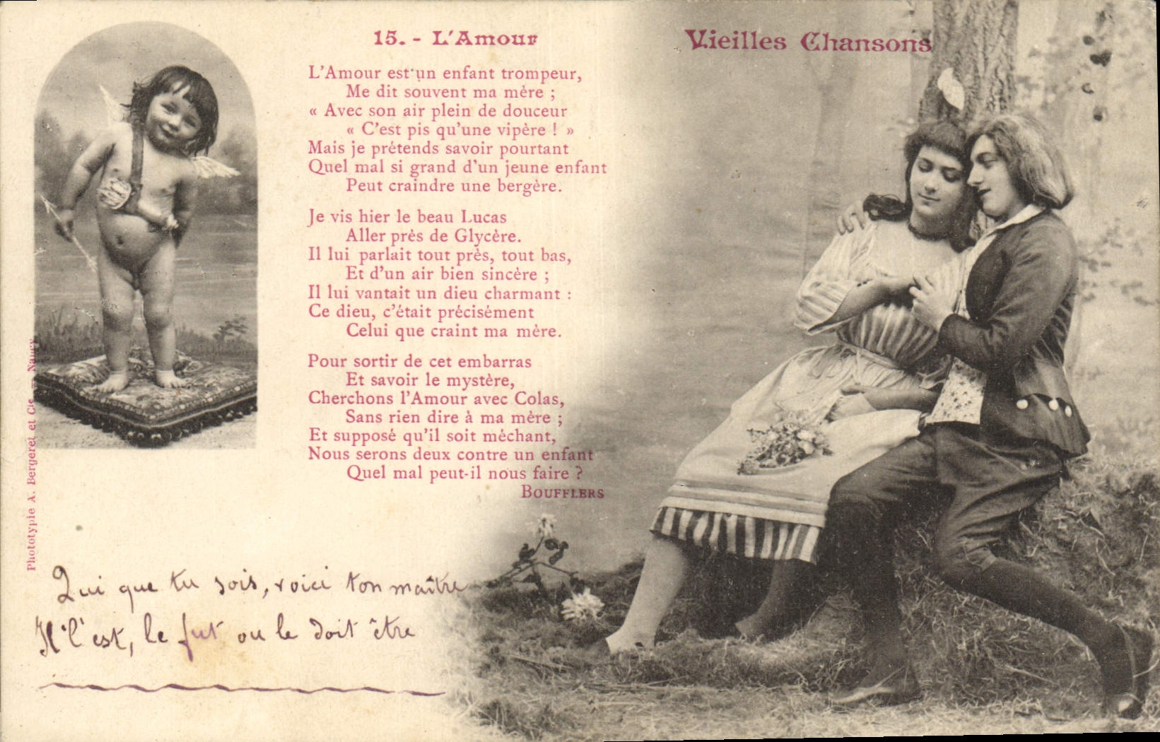 Vintage Postcard Imagination Old women songs the love Angel
