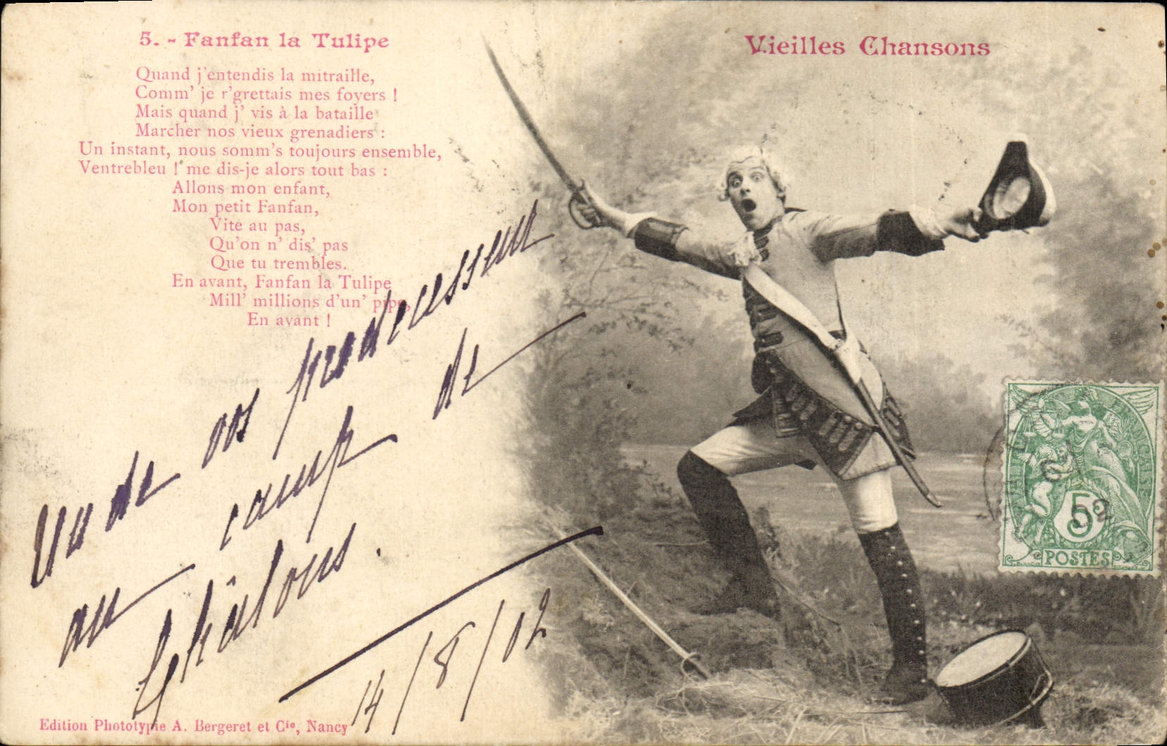 Postal Fantasia Viejas canciones Fanfan el Tulipán