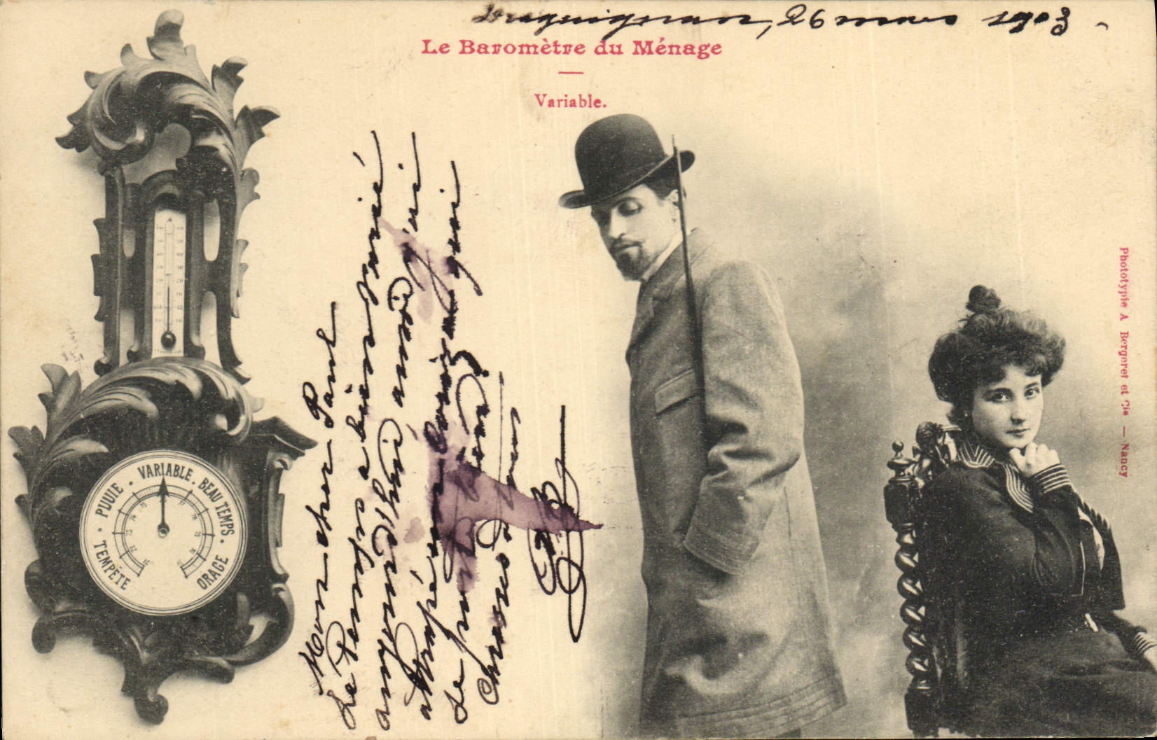 Vintage Postcard Imagination Woman the barometer of the household Variable Clock