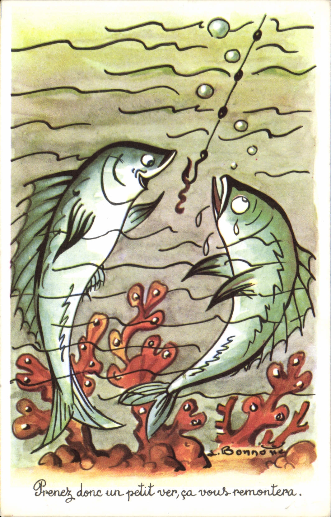 CPA Peche Pecheur Poissons Prenez donc un petit ver